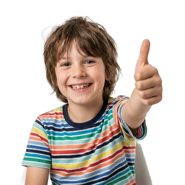 A happy child giving a thumbs up